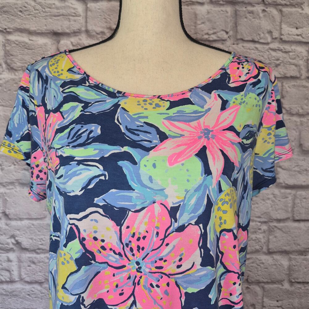 Lilly Pulitzer Marlowe Dress Capri Soleil Floral Navy Blue Pima Cotton Shift L - Picture 4 of 9